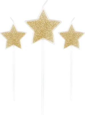 Immagine prodotto di Candele a stella decorazione di compleanno 3 pezzi oro 11 cm -