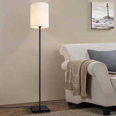 Stojacia lampa "Solna" 1 x E27 kovové tienidlo z textilu 158 cm čierna a biela