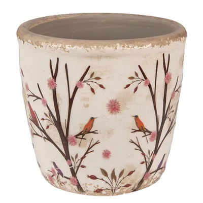 Image de Clayre & Eef Pot de fleurs Ø 13x12 cm Beige Marron Céramique Branches