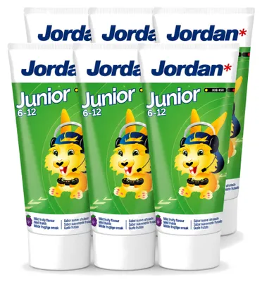 Produktbild von 6 x Jordan Junior Tandpasta 6-12 Jahre - Früchte-Minze - 50 ml - Vorteilspackung - 6 Stücke
