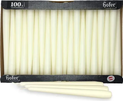 Produktbild von ​HOFER Spitzkerzen 100 stück Set Elfenbein 2,3x25 cm – 7h Brenndauer, Tropffrei, Duftfrei, RAL Qualität