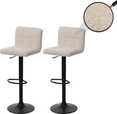 Zdjęcie produktu dla zestaw 2 stołków barowych HWC-G87, stołek barowy, obrotowy z regulacją wysokości, tkanina Boucle (450g/m²)   ~ kremowo-beżowy