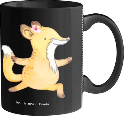 Produktbild von Mr. & Mrs. Panda Tasse Yogalehrerin Herz - Schwarz - Geschenk, Trinkbecher, Kaffeebecher, Teetasse, mit Spruch, kaffeetasse keramik
