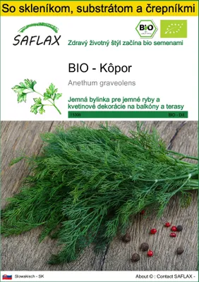 Obrázok produktu pre SAFLAX Kultivačný set - BIO - Kôpor - Anethum graveolens - 700 Semená - S mini skleníkom, pestovateľským substrátom a 2 črepníkmi
