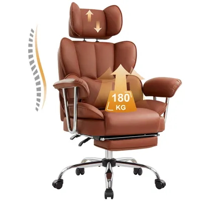 Produktbild von IWMH Bürostuhl, Ergonomischer Chefsessel mit Armlehne, Höhenverstellbarer Computerstuhl mit Kopfstützte und Fußstütze, Büro Schreibtischstuhl - Braun