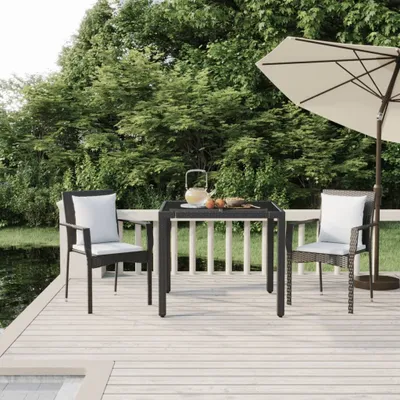 Produktbild von Möbel 3-tlg. Garten-Essgruppe mit Kissen Schwarz Poly Rattan - Gartenmöbelgarnituren 3157951