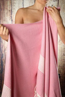 Image de Unyqoos® Hamamtuch Rosa – Extra long, 210 x 100 cm, 100% Coton GOTS, serviette de plage et de sauna légère et à séchage rapide