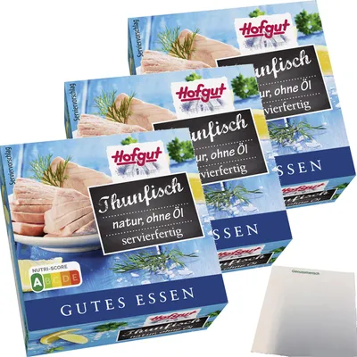 Produktbild von Hofgut Thunfisch natur in Wasser 3er Pack (3x80g Dose) + usy Block