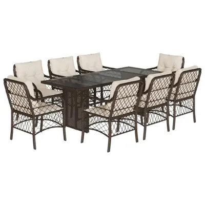 Obrázok produktu pre vidaXL 9-dielny záhradný jedálenský set s vankúšmi Brown Poly Rattan