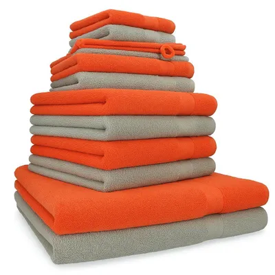 Produktbild von Betz 12-tlg. Handtuch-Set PREMIUM 2 Duschtücher 4 Handtücher 2 Gästetücher 2 Seiftücher 2 Waschhandschuhe  Farbe: blutorange / heugrün