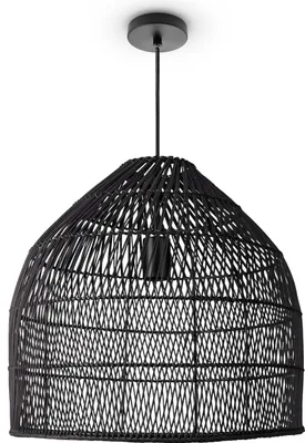 Produktbild von Hängelampe Korblampe Rattan Pendelleuchte Wohnzimmer Boho Deckenlampe Natur Leuchten Farbe / Größe  Schwarz (Ø44 cm)