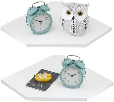 Produktbild von PromoHome® Eckregale Set aus 2 - Schwebende Wandregale aus Eichenholz, 18 x 10 cm, Weiß