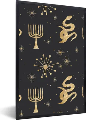 Produktbild von MuchoWow® Gerahmtes Poster Muster - Spirituell - Gold 60x90 cm - Poster mit Schwarzem Bilderrahmen Wandposter Rahmen Foto Bilder - Kunst