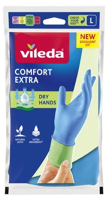 Obrázek produktu pro Vileda Confort Extra, Kuchyňské rukavice, Modrá, Šedá, L, 1 kusů, CE, WEEE, Latex