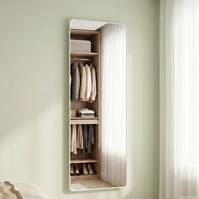 Produktbild von SONGMICS Ganzkörperspiegel Hängespiegel für Tür und Wand, Bruchsicheres Glas, Aluminiumrahmen, 120 x 40 x 1,3 cm, Weiß