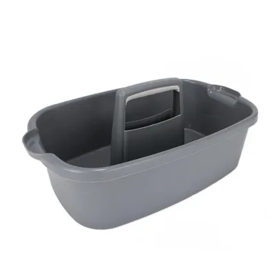 Produktbild von Stapelbarer Putzmittel Organizer,Aufbewahrungskorb aus Kunststoff mit Griff, Grau Kunststoffkorb stapelbar, 42×25×19 cm, vielseitig einsetzbar