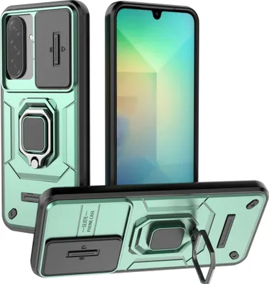 Produktbild von Hülle für Samsung Galaxy A26 Dual Layer Handyhülle Schiebe Kamera Schutz und Ringhalter Ständer Grün