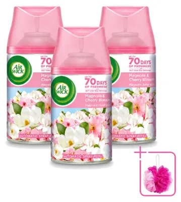 Obrázok produktu pre 3 kusy náplne do automatického osviežovača vzduchu Air Wick Freshmatic – vôňa magnólie a čerešňových kvetov – 250 ml – balenie s 3 kusmi