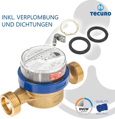 Produktbild von tecuro Kalt - Wasserzähler mit Baulänge 130 mm, Q³ 4,0 m³/h, DN20, 1 Zoll Außengewinde, bis 30°C, DVGW, WRAS, 6 Jahre Eichlaufzeit