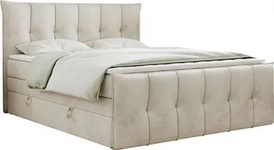 Produktbild von King Boxspringbett 180x200, Boxspringbett 180x200 mit Bettkasten und Matratze H3, Polsterbett 180x200 mit Matratze, Bett 180x200 mit Bettkasten, PREMIUM-11-KING - 180x200 - Beige - Velvet - H3