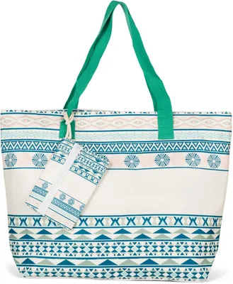 Produktbild von styleBREAKER Große Strandtasche mit buntem Azteken Boho Muster | Damen Schultertasche mit Reißverschluss & Extra-Täschchen | 57,5 x 40 x 15 cm