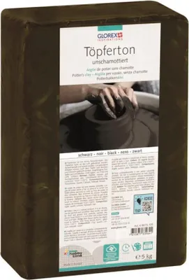 Produktbild von Töpferton Modelliermasse gebrauchsfertig unschamottiert ofenhärtend schwarz 5 kg