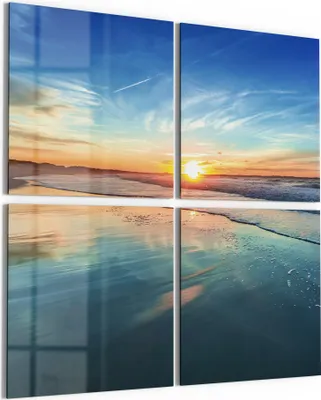 Produktbild von DEQORI Glasbild Echtglas 4x50x50 cm 'Goldenes Küstenmeer' Wandbilder XXL groß