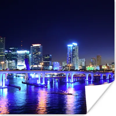 Produktbild von MuchoWow® Poster Wasser - Licht - Nacht - Skyline 100x100 cm - Babyzimmer