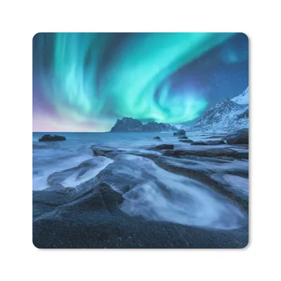 Produktbild von MuchoWow® Mauspad Mousepad Nordlichter - Schnee - Berg - Norwegen 20x20 cm - Mousepads - Maus Mat - Pad - Mausunterlage - Desk Mat - Bureauartikeln