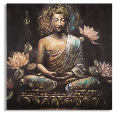 Produktbild von Leinwandbild Buddha A, meditierender Buddha mit Lotusblüten