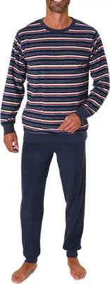 Produktbild von Eleganter Herren langarm Frottee Schlafanzug Pyjama mit Bündchen - auch in Übergrößen ; rot1 , 62