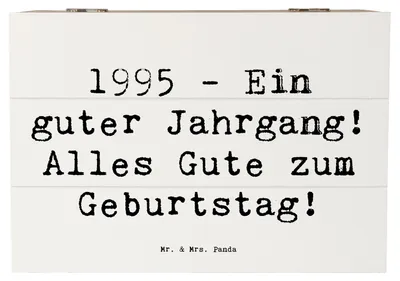 Produktbild von Mr. & Mrs. Panda Holztruhe Spruch 1995 Geburtstag 22 x 15 cm - Weiß - Geschenk, Box, bedeutsames Jahr, Aufbewahrungstruhe, Jubiläumsgschenk, Geburtstagswünsche, Nostalgie