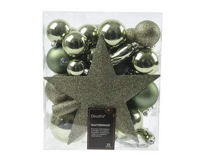 Produktbild von Weihnachtskugeln Kunststoff mit Christbaumstern 33er Set - Rosmarin