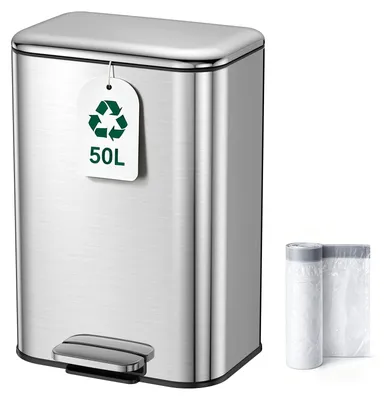 Imagen del producto de Cubo de basura de acero inoxidable de 30 litros, con tapa de cierre suave, compacto, hermético, ideal para la cocina