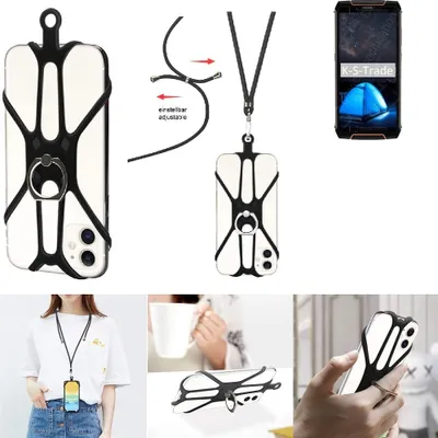 Produktbild von K-S-Trade 3in1 Handykette Handyband Handykordel Halsband Smartphone-Ring Handy-Ring kompatibel mit Cubot King Kong 3 Fingerhalterung Handyring