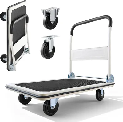 Produktbild von SucceBuy Klappbarer Plattformwagen 300 kg, Transportwagen mit Lenkrollen, Handwagen mit rutschfester Ladefläche, praktische Transporthilfe für einfache Lagerung, 900x610x870 mm