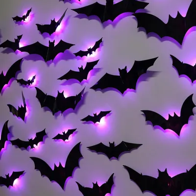 Imagen del producto de 24 artículos de decoración para Halloween, luces LED en forma de murciélago 3D, decoración para paredes en interiores, ideal para fiestas de Halloween, dormitorios y decoración de ventanas