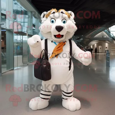 Obrázek produktu pro Postava REDBROKOLY maskota bílého šavlozubého tygra oblečená s bundou a kabelkami