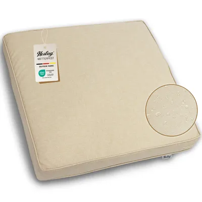 A square cushion on a white background, with a close-up inset showing water droplets on the fabric.