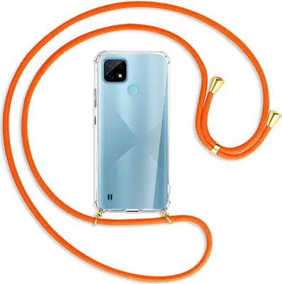 Produktbild von Handykette Backcover-Schutzhülle mit Band (Metall goldfarben) für Realme C21 (RMX3201) - neonorange
