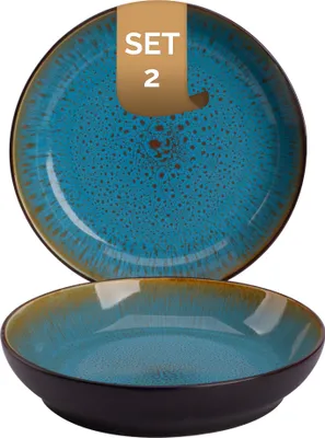Produktbild von Palmer Lotus, Teller tief, Ø 21 cm, 2 Stück, türkis/braun Steinzeug