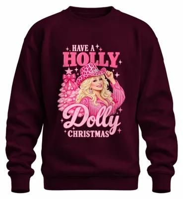 Produktbild von Have A Holly Dolly Christmas Pink Cowgirl Country Sängerin Sweatshirt Pullover, Burgundy, M