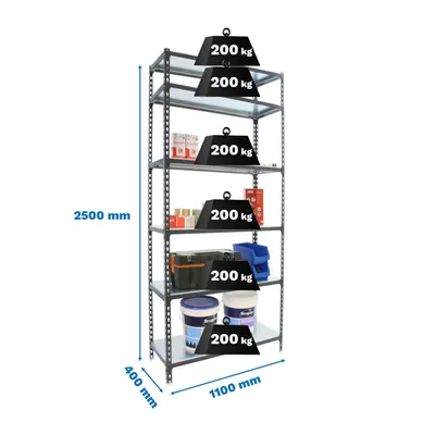 Immagine prodotto di Simonrack Schwerlastregal SIMONCLICK SUPERPLUS 6 8425437098413 anthrazit, silber 110,0 x 40,0 x 250,0 cm