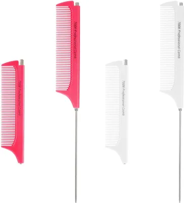 Produktbild von 2x Stielkamm Friseur Toupierkamm Kamm, Weiß und Rosa, Kunststoff Edelstahl