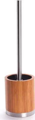 Image de MSV Brosse WC en bambou H x L x P 37 x 8 x 8 cm Brosse WC avec manche aspect inox et tête de brosse interchangeable, garniture plus réservoir hygiénique en plastique