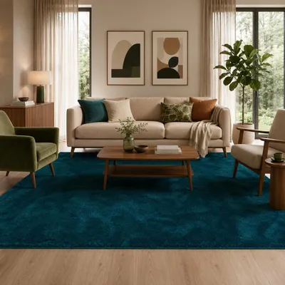 Produktbild von Luxus Super Soft Hochflor Teppich Silky Petrol, Größe:140x200 cm, KI-generiertes Bild