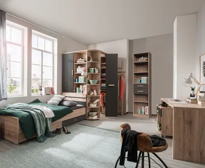 Produktbild von Jugendzimmer Set 7-teilig mit 90x200 cm Bett in Eiche mit graphit CANTON-43