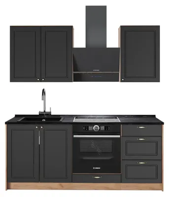 Produktbild von Singleküche Vicco Fame-Line Anthrazit-Gold Landhaus/Goldkraft Eiche 190 cm, AP Anthrazit, Model 64871