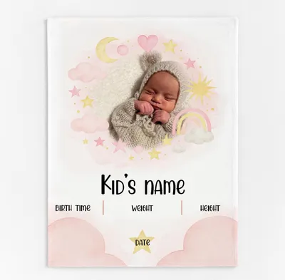 Produktbild von Personalisierte Babydecke mit Namen, 80 x 120 cm, Jungen und Madchen, Minky, Kinderdecke zur Geburt [081]
