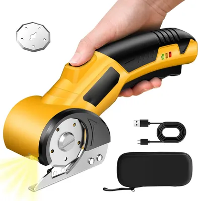 Produktbild von Elektrische Schere, Kabellose elektrische Schere mit Sicherheitsschalter, Klingenschutz, LED-Beleuchtung, ergonomisches Design, für Pappe, Stoff, Lede